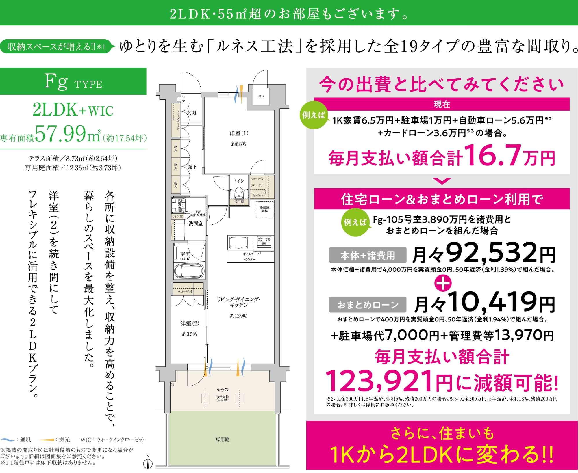 ゆとりを生む「ルネス工法」を採用した全19タイプの豊富な間取り。